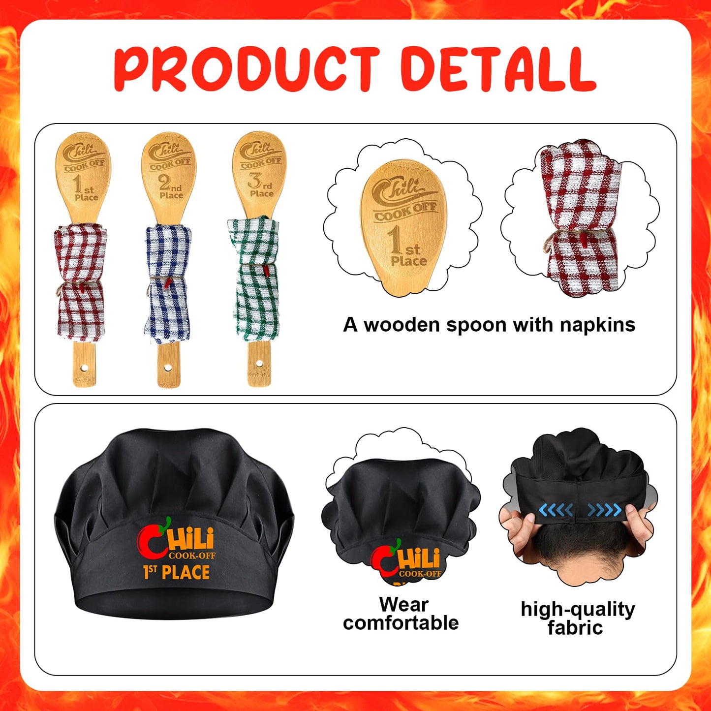 Augacage 12 Pcs Chili Cook Off Prize Set – Hats, Aprons, Medals & Spoons for Chili Festivals
