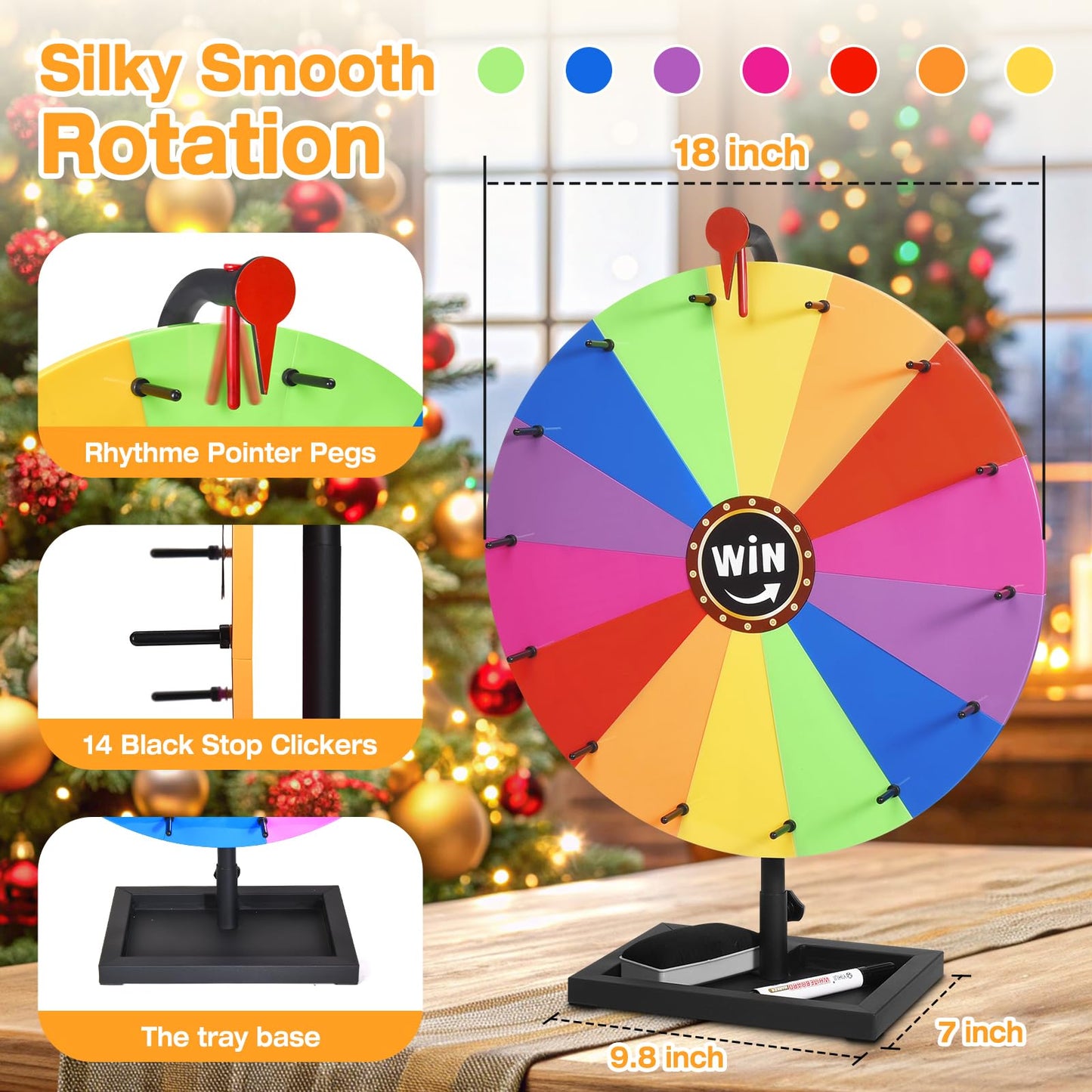 AugFir 18-Inch Tabletop Prize Wheel with Stand & Storage Base – 14 Customizable Color Sections