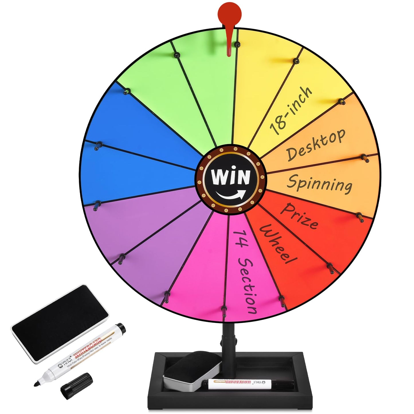 AugFir 18-Inch Tabletop Prize Wheel – Stand, Storage Base, 14 Customizable Color Sections