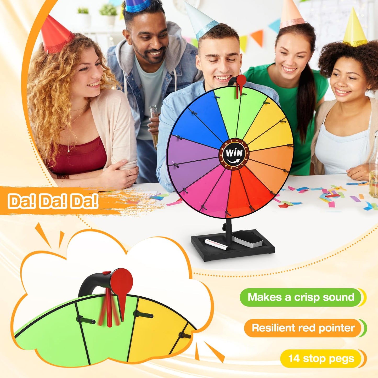 AugFir 18-Inch Tabletop Prize Wheel – Stand, Storage Base, 14 Customizable Color Sections