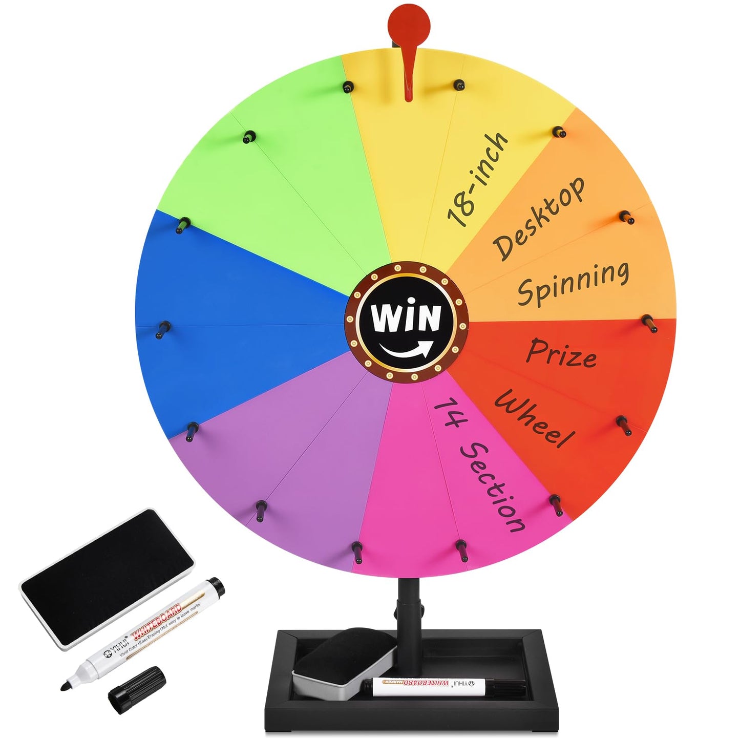 AugFir 18-Inch Tabletop Prize Wheel with Stand & Storage Base – 14 Customizable Color Sections
