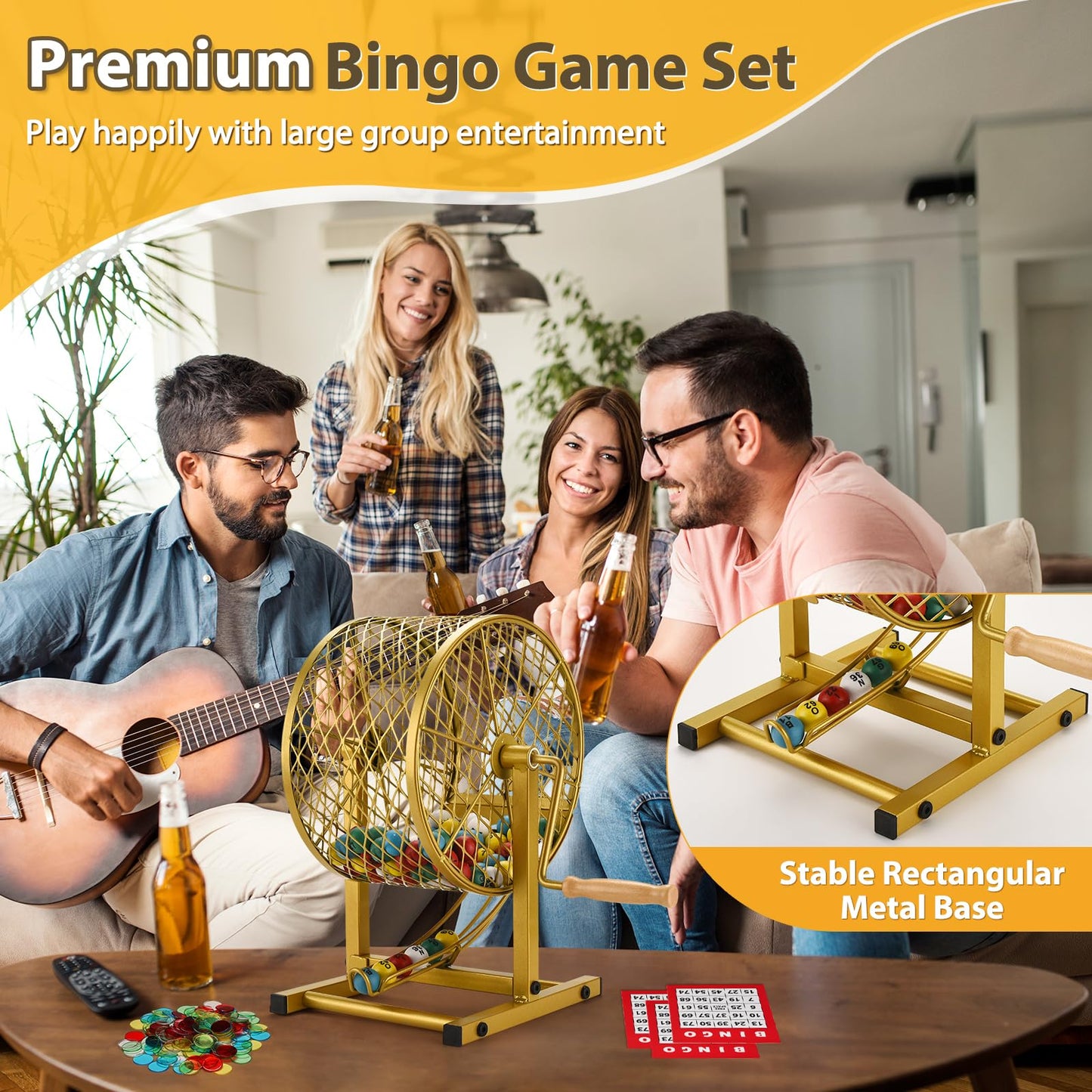 AugFir 12.6in Tall Bingo Game Set – Stable Steel Cage, 30 Cards & 75 Balls