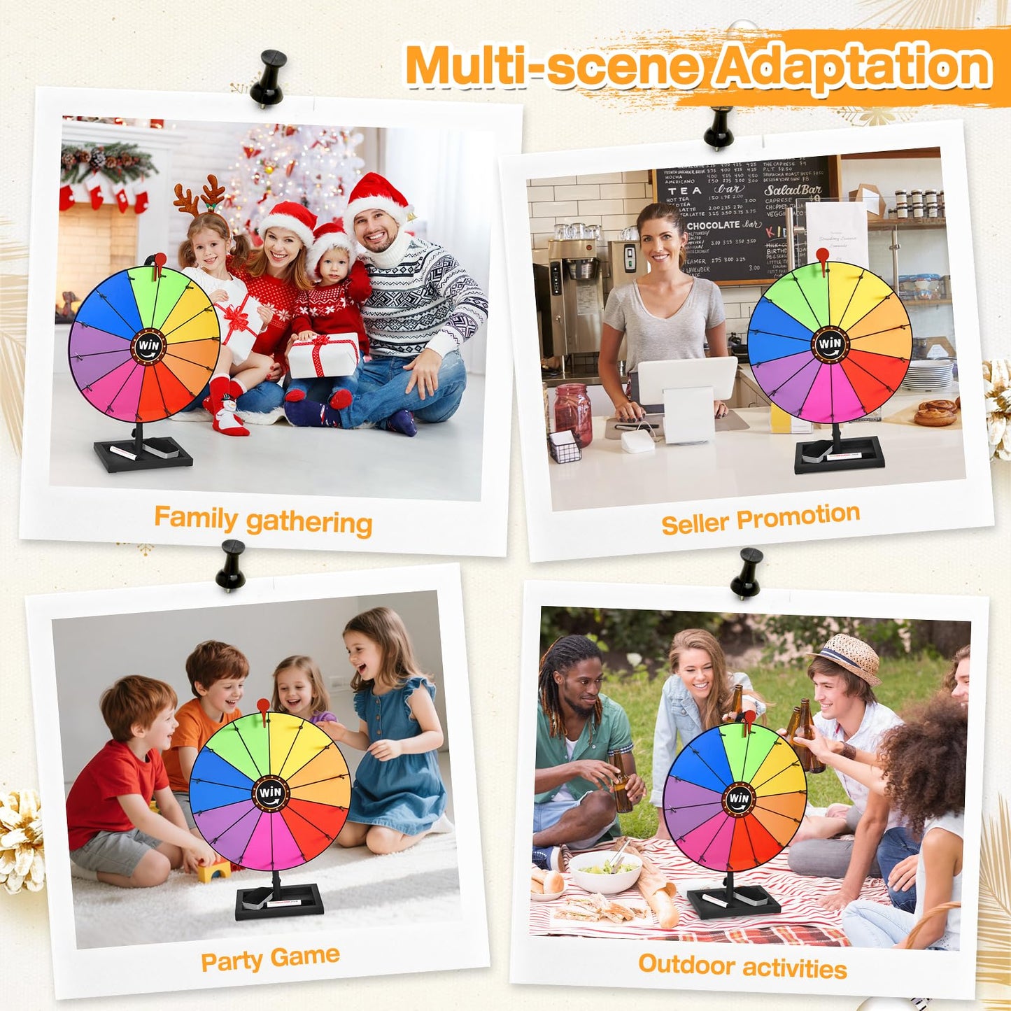 AugFir 18-Inch Tabletop Prize Wheel – Stand, Storage Base, 14 Customizable Color Sections