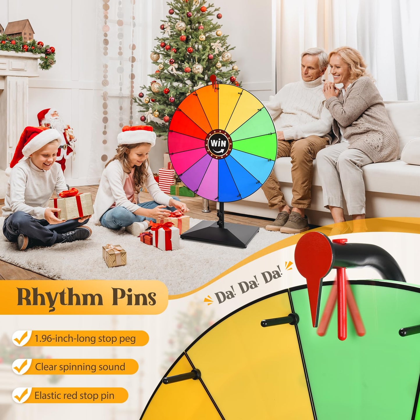 AugFir 24-Inch Prize Wheel – Adjustable Desktop or Floor Stand Spinner, 14 Color Segments