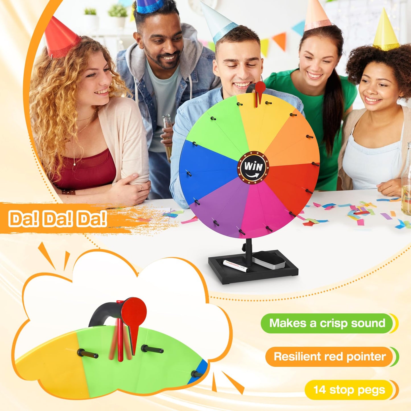 AugFir 18-Inch Tabletop Prize Wheel with Stand & Storage Base – 14 Customizable Color Sections