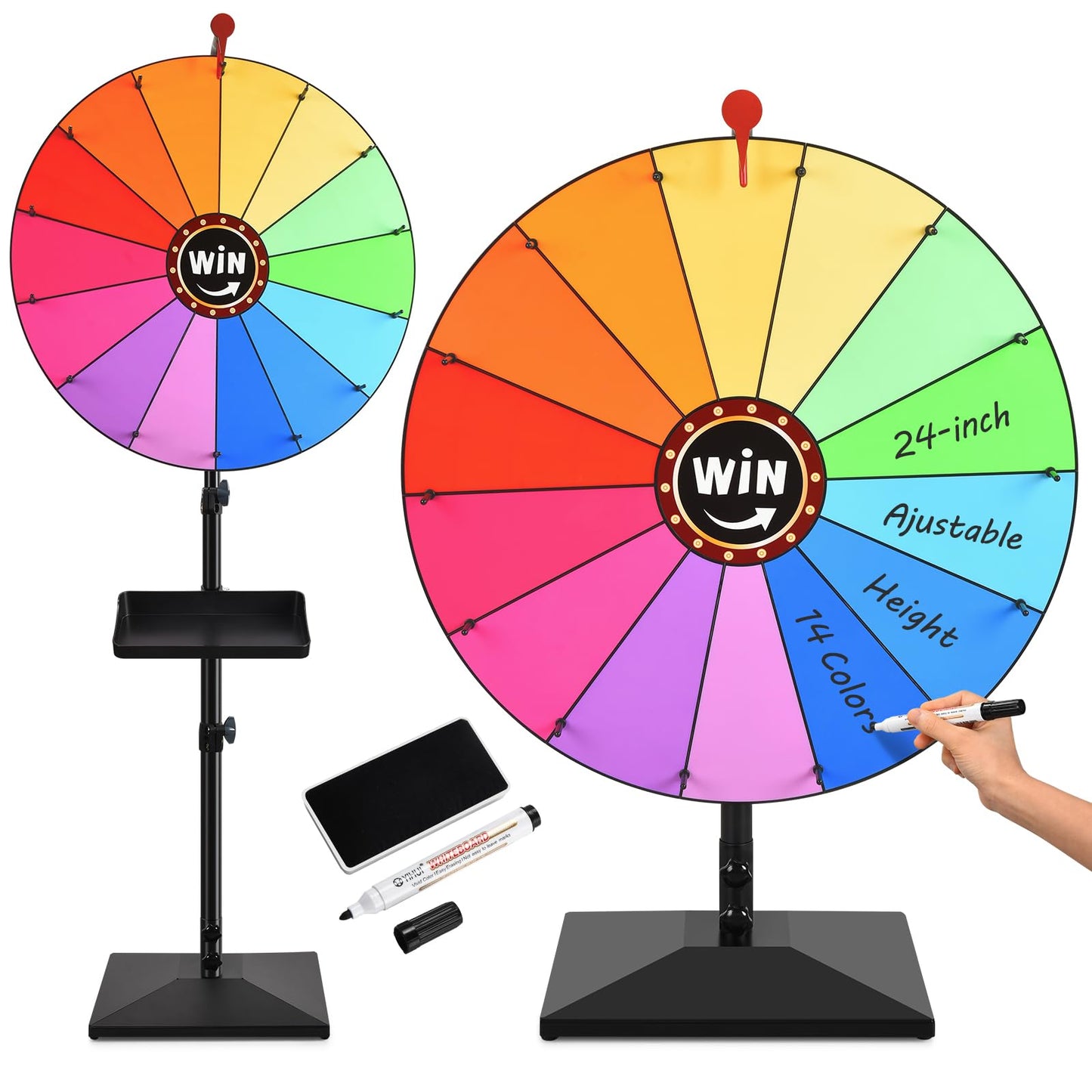 AugFir 24-Inch Prize Wheel – Adjustable Desktop or Floor Stand Spinner, 14 Color Segments