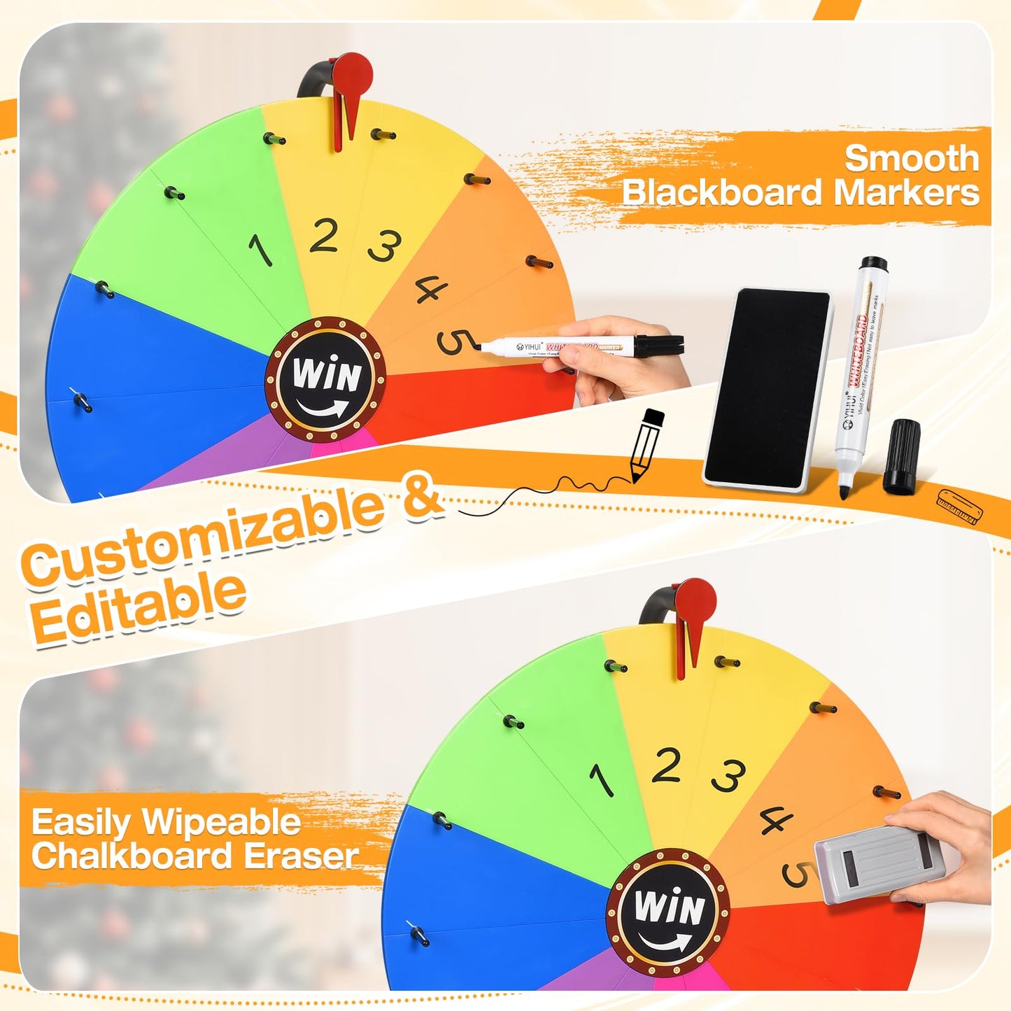 AugFir 18-Inch Tabletop Prize Wheel with Stand & Storage Base – 14 Customizable Color Sections