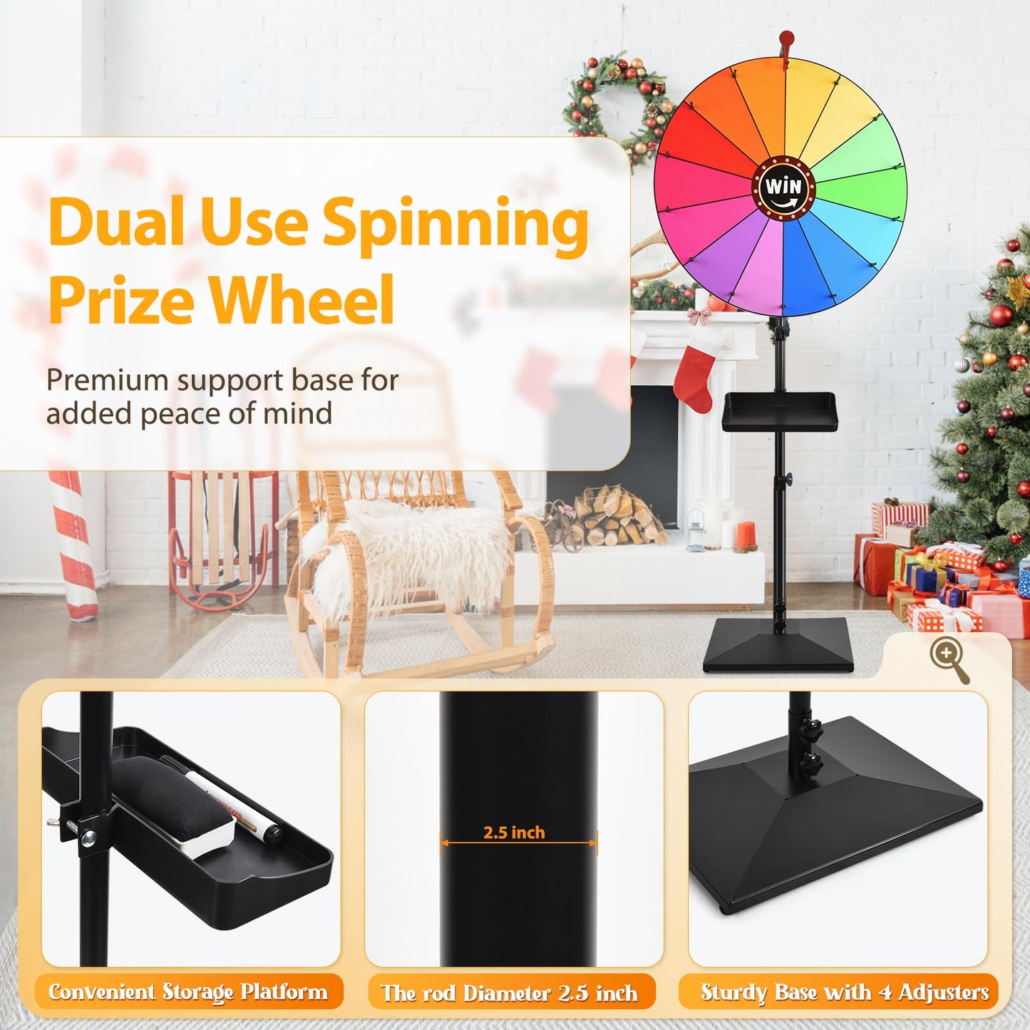 AugFir 24-Inch Prize Wheel – Adjustable Desktop or Floor Stand Spinner, 14 Color Segments