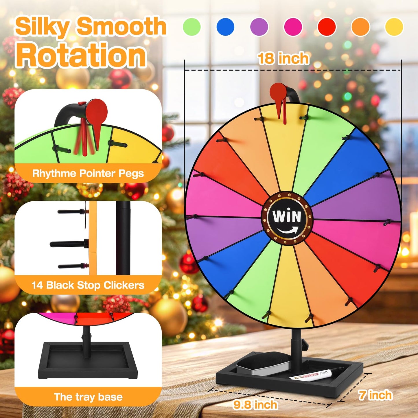 AugFir 18-Inch Tabletop Prize Wheel – Stand, Storage Base, 14 Customizable Color Sections