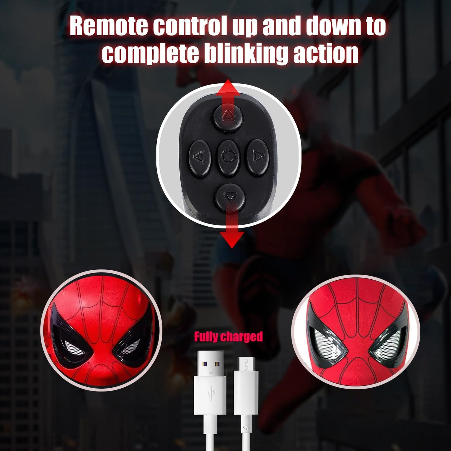 AUGMAXI Electric Spider Mask – Moving Eyes, LED Lights, Remote Control