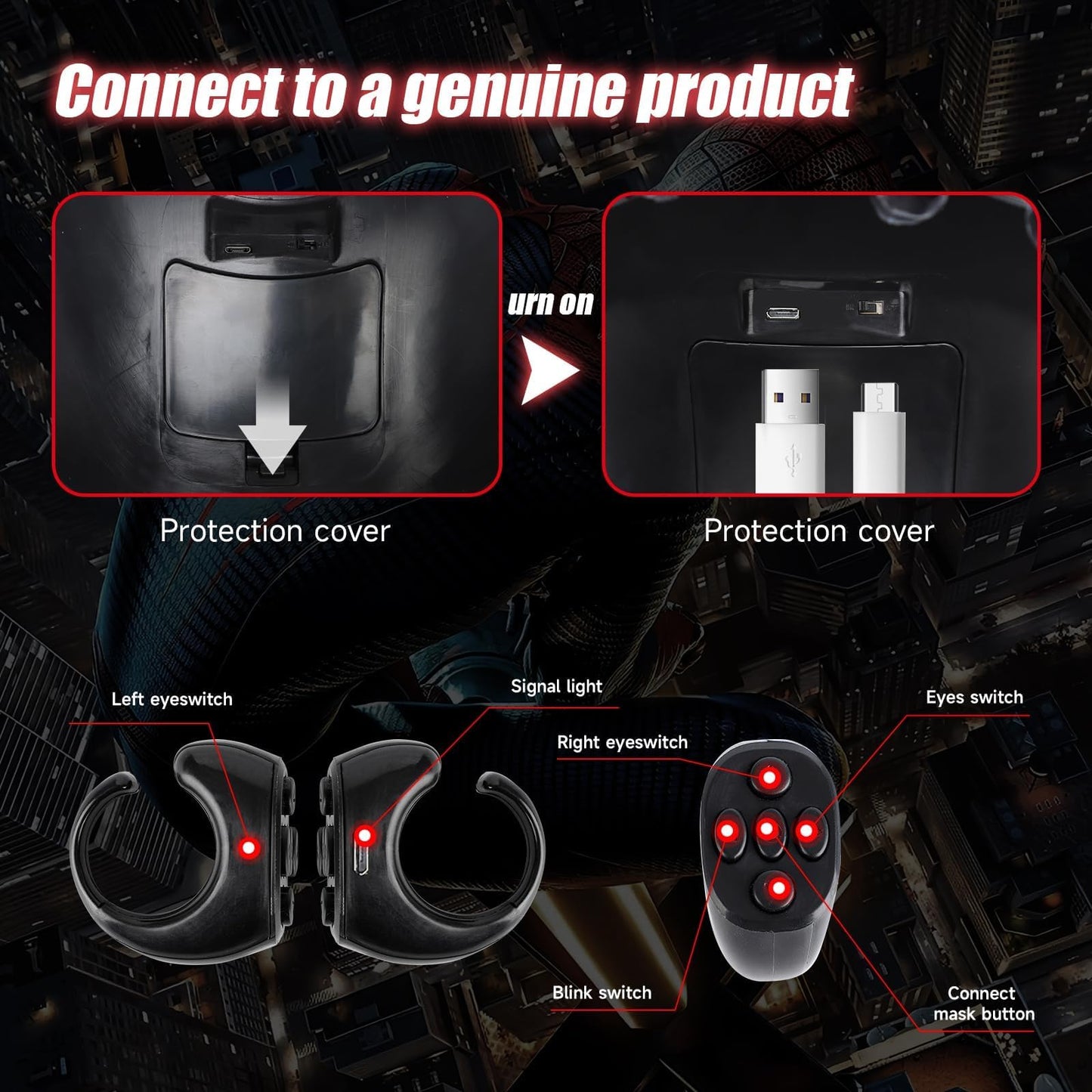 AUGMAXI Electric Spider Mask – Moving Eyes, LED Lights, Remote Control