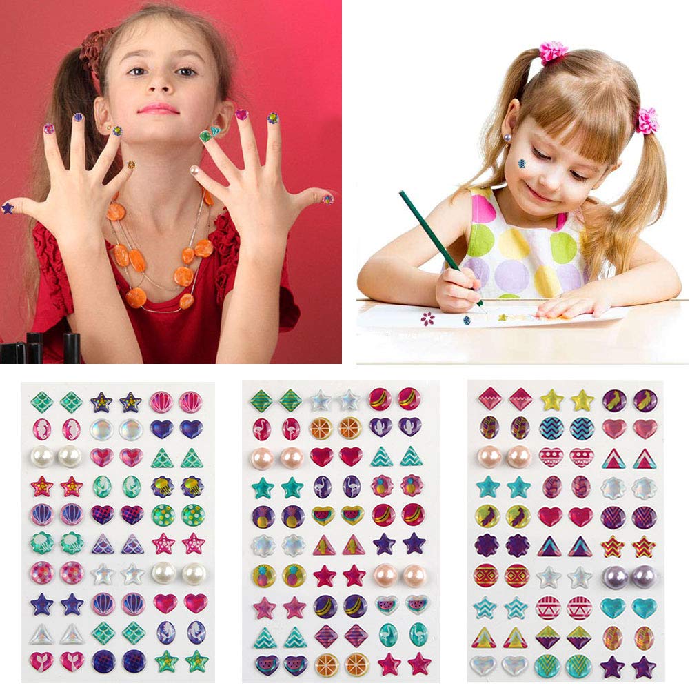 AUGSUN 240-Piece Sticker Earrings – 3D Glitter Gem Self-Adhesive Jewelry