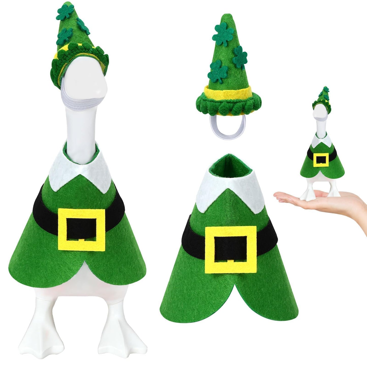 AUGSUN St. Patrick's Desk Goose Outfit – 7-Inch Green Felt Shamrock Costume for Mini Decor
