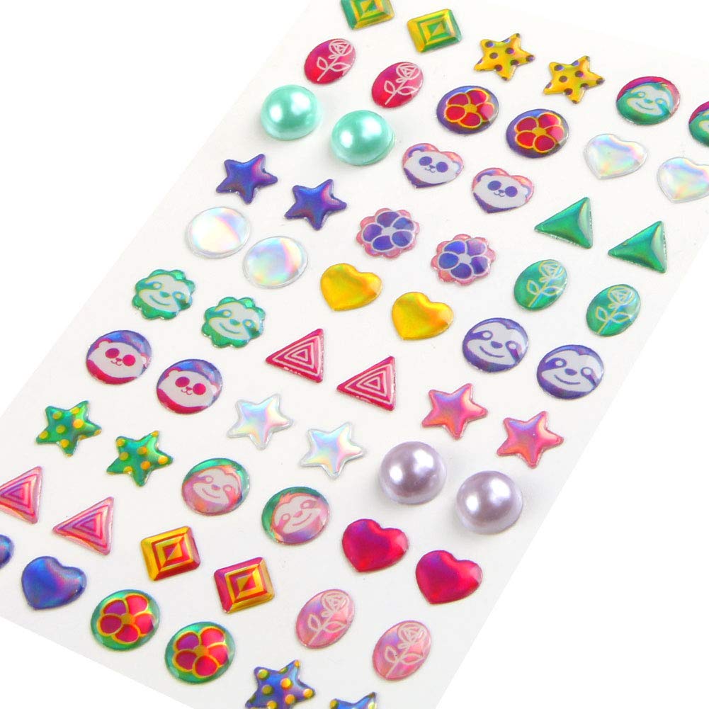 AUGSUN 240-Piece Sticker Earrings – 3D Glitter Gem Self-Adhesive Jewelry