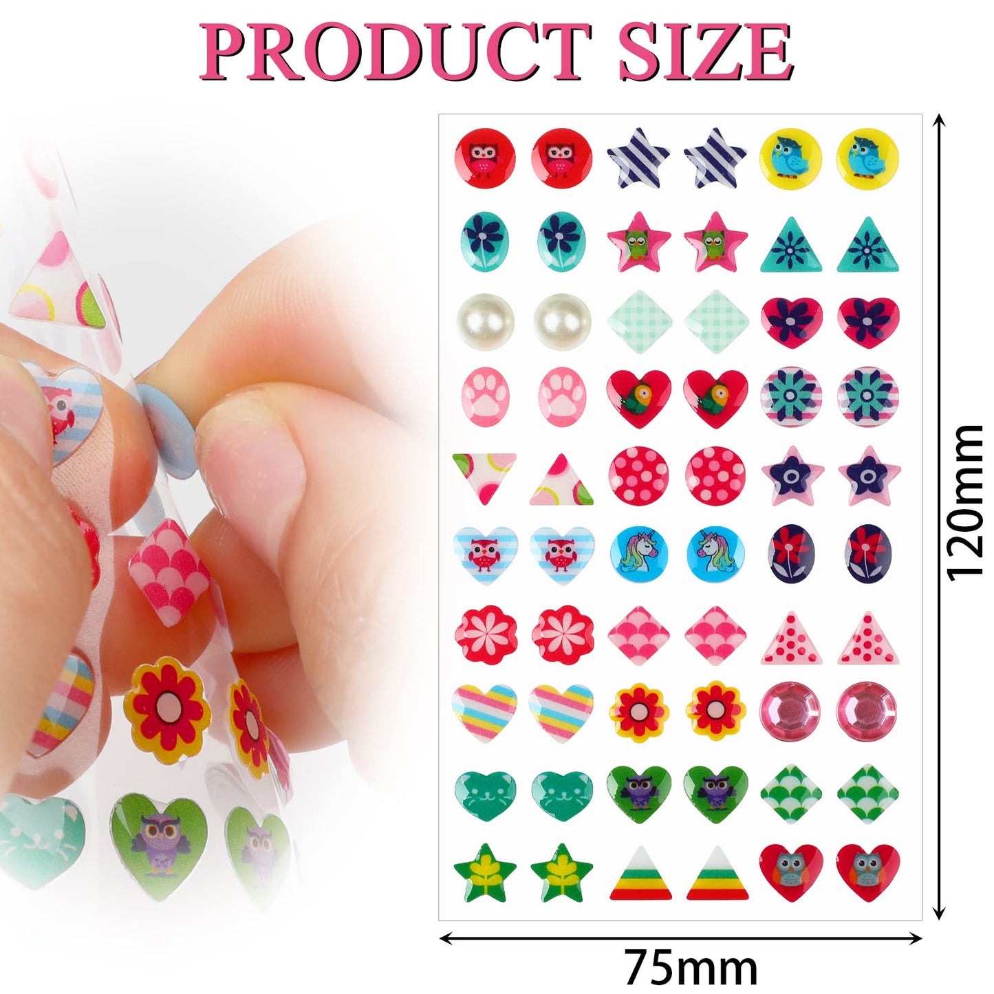 AUGSUN 240-Piece Sticker Earrings: 3D Gems Self-Adhesive Glitter Stickers (Style A)