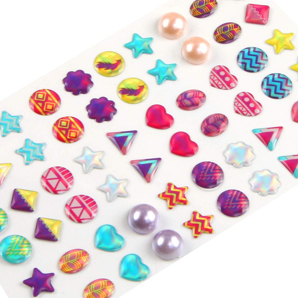 AUGSUN 240-Piece Sticker Earrings – 3D Glitter Gem Self-Adhesive Jewelry