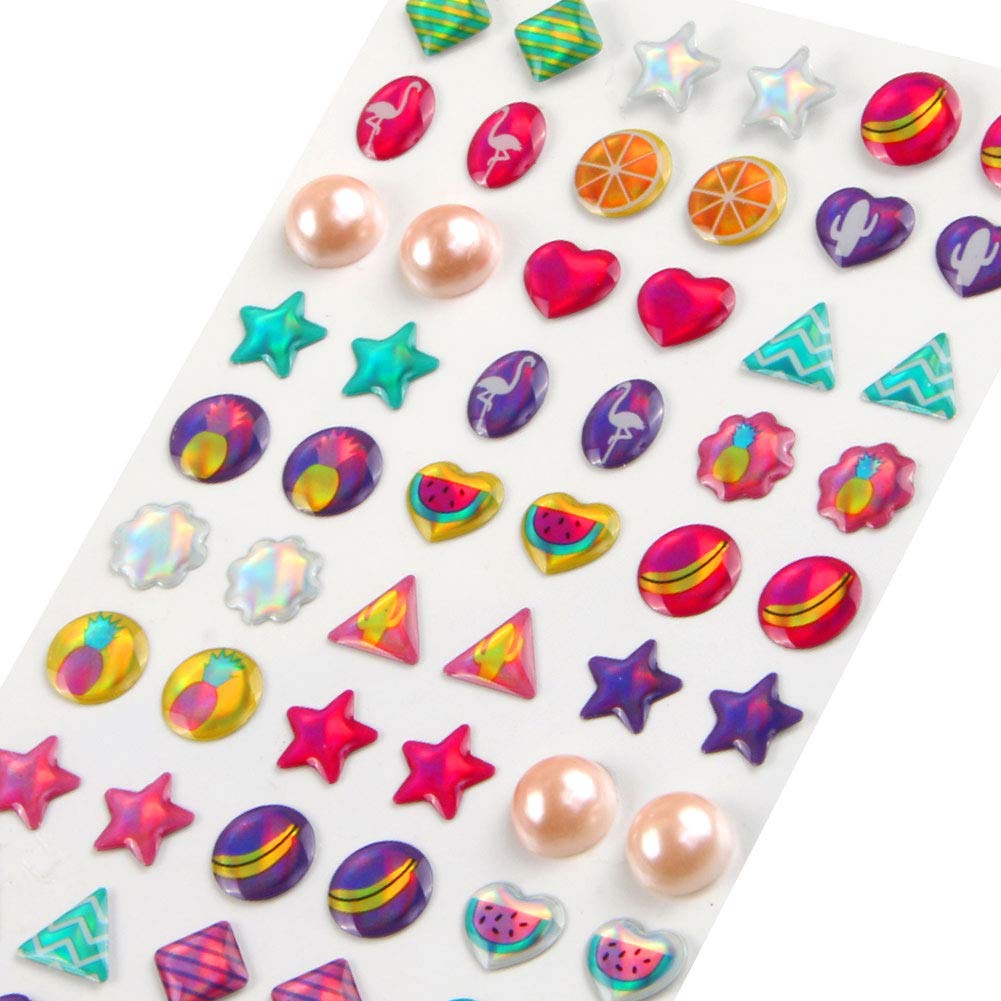 AUGSUN 240-Piece Sticker Earrings – 3D Glitter Gem Self-Adhesive Jewelry