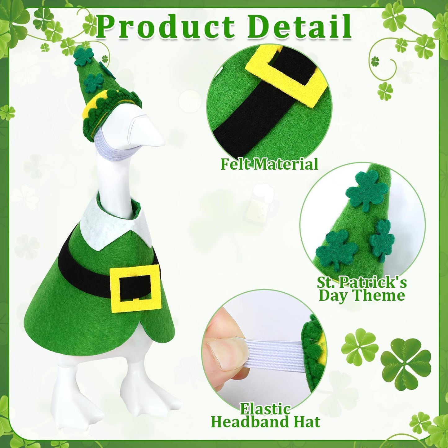 AUGSUN St. Patrick's Desk Goose Outfit – 7-Inch Green Felt Shamrock Costume for Mini Decor