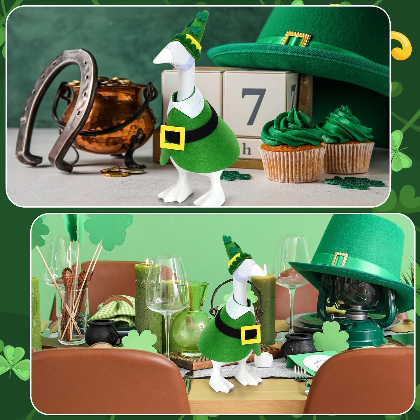 AUGSUN St. Patrick's Desk Goose Outfit – 7-Inch Green Felt Shamrock Costume for Mini Decor