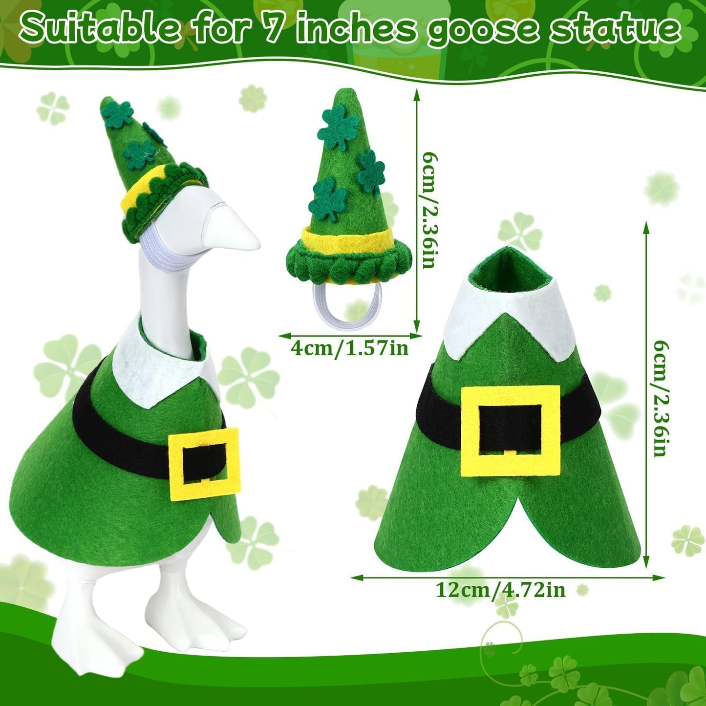 AUGSUN St. Patrick's Desk Goose Outfit – 7-Inch Green Felt Shamrock Costume for Mini Decor