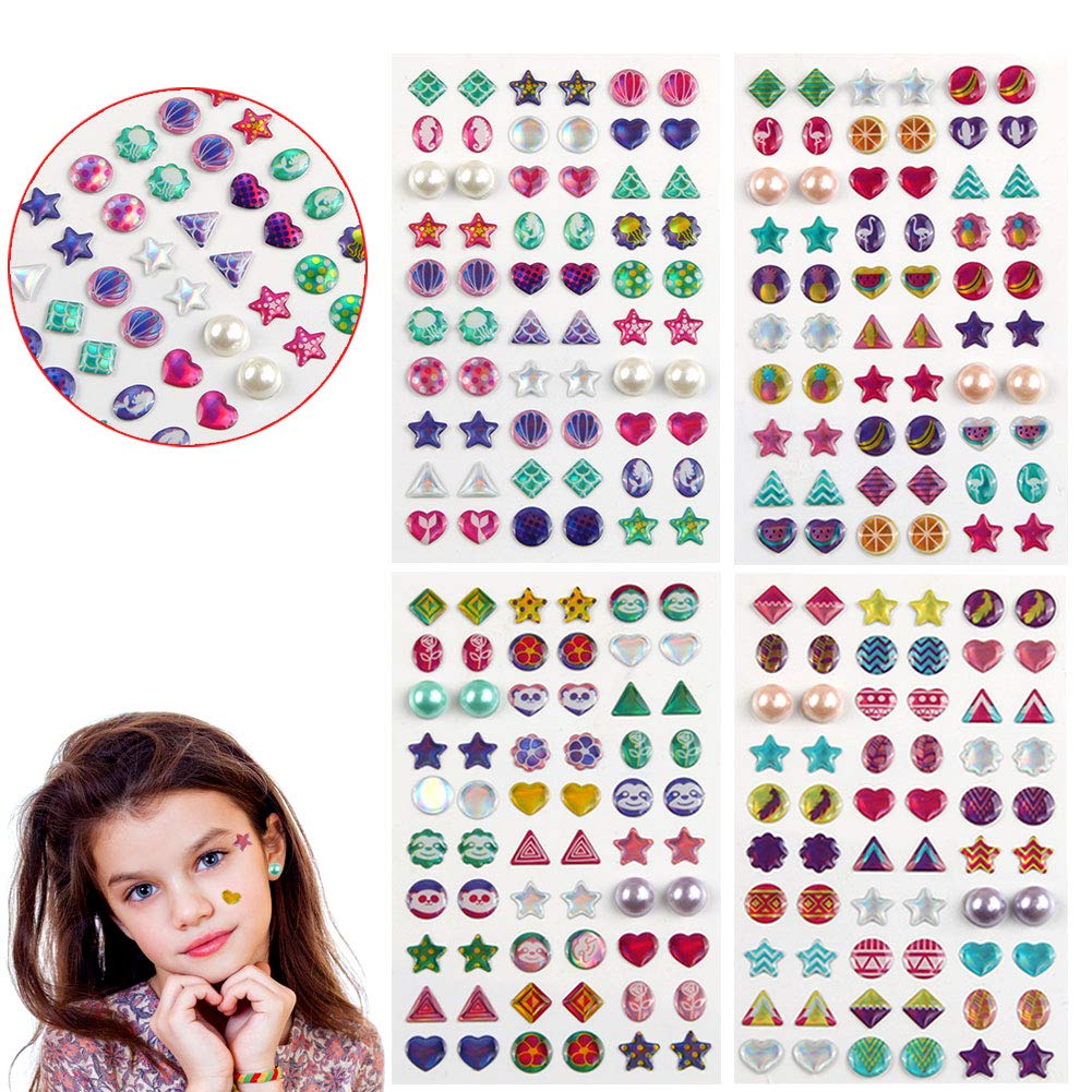 AUGSUN 240-Piece Sticker Earrings – 3D Glitter Gem Self-Adhesive Jewelry