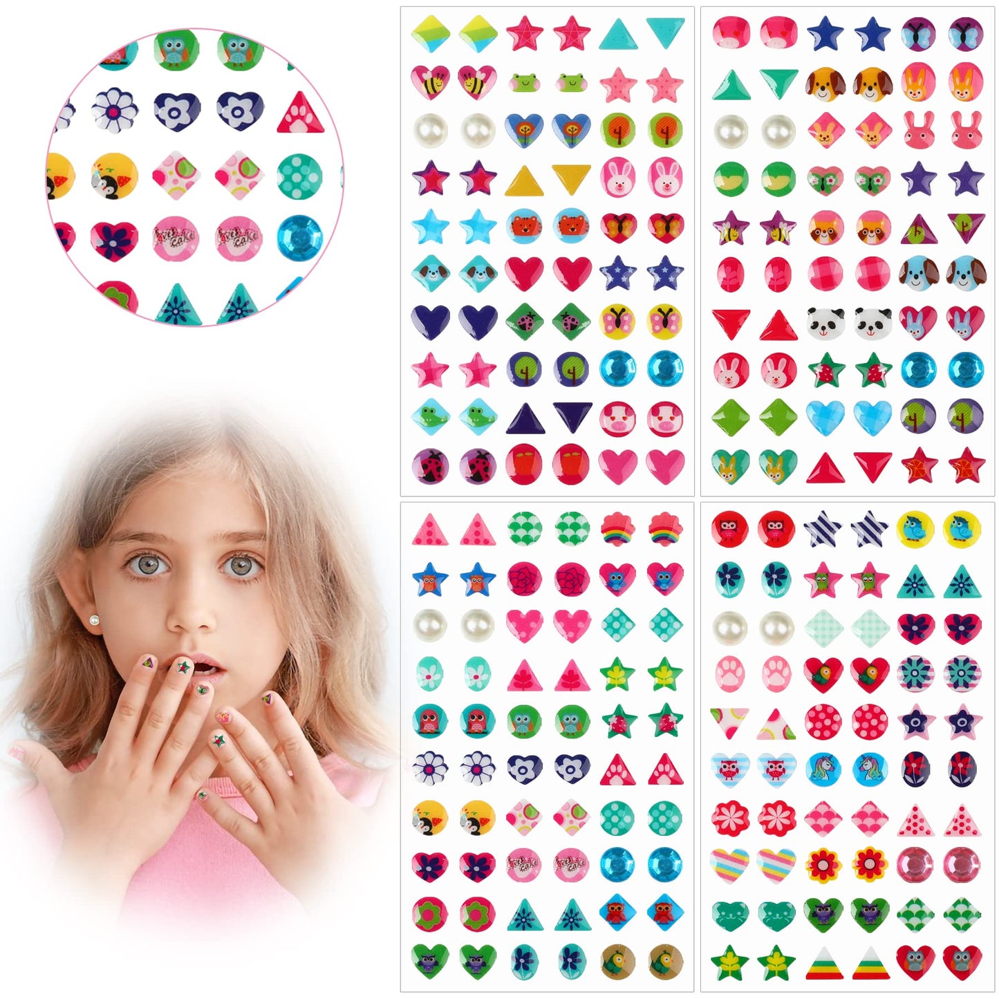AUGSUN 240-Piece Sticker Earrings: 3D Gems Self-Adhesive Glitter Stickers (Style A)
