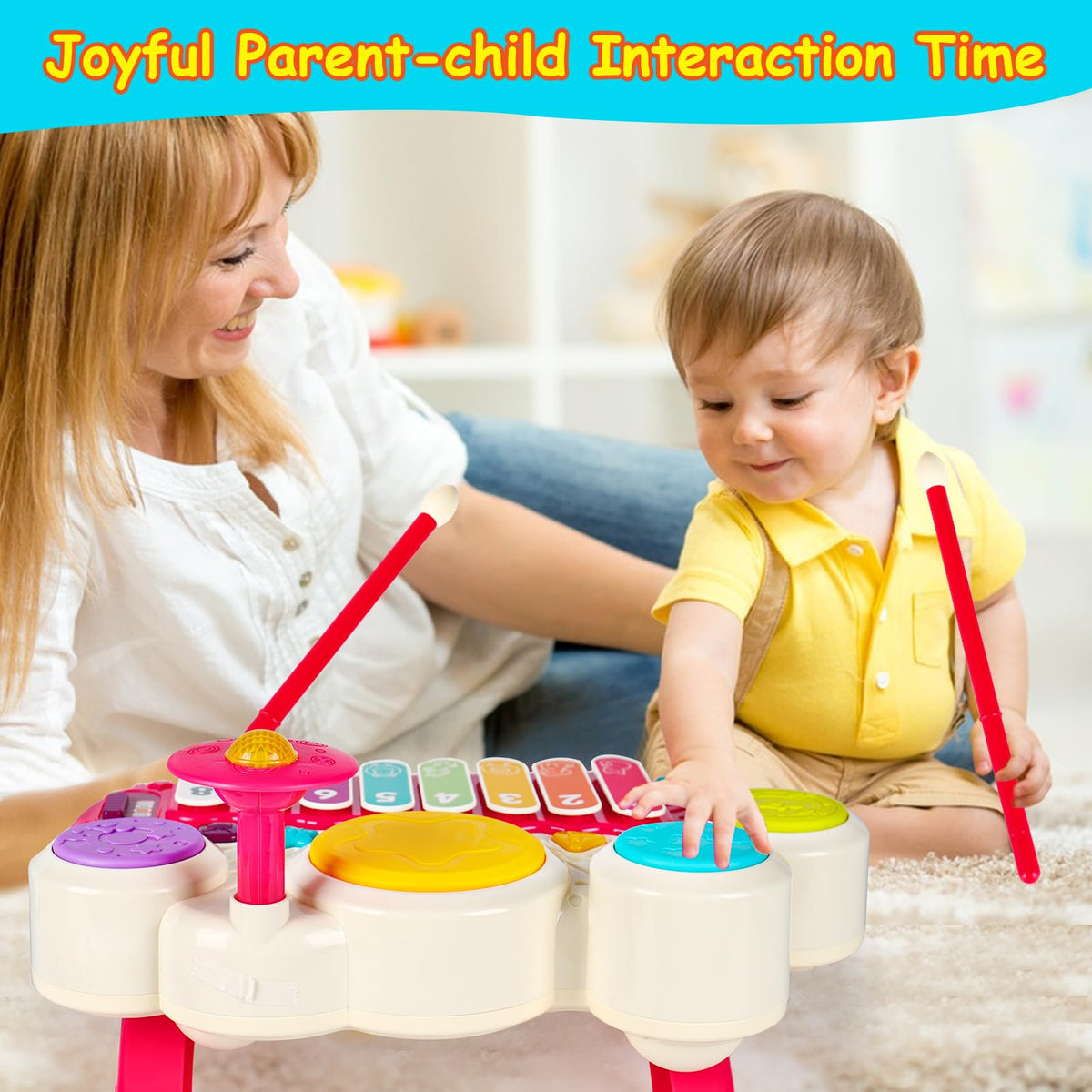 AugToy 3-in-1 Musical Toys for Toddlers (1-3) – Piano, Xylophone & Drum Set