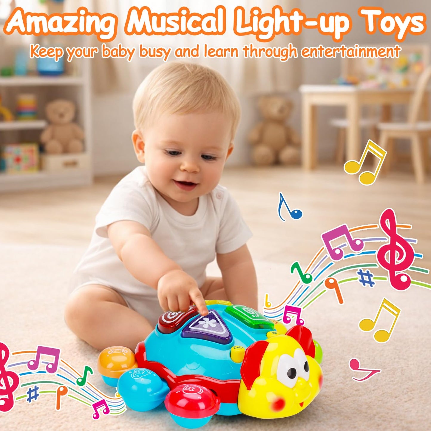 AugToy Baby Crawling Toy 6-12 Months — Musical Light-Up Tummy Time, Bilingual Learning Gift