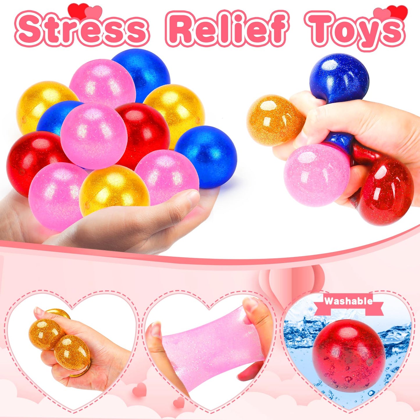 AugToy 24-Pack Valentines Day Fidget Stress Balls for Kids – Classroom Gift Exchange & Party Favors