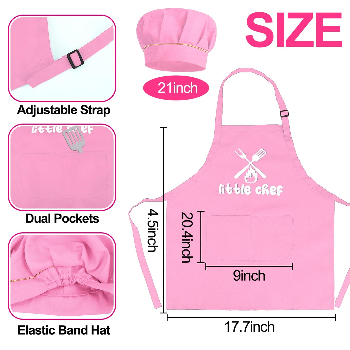 AugToy Kids BBQ Grill Playset with Apron Hat – Pink Pretend Kitchen Toy for Girls Aged 3-8