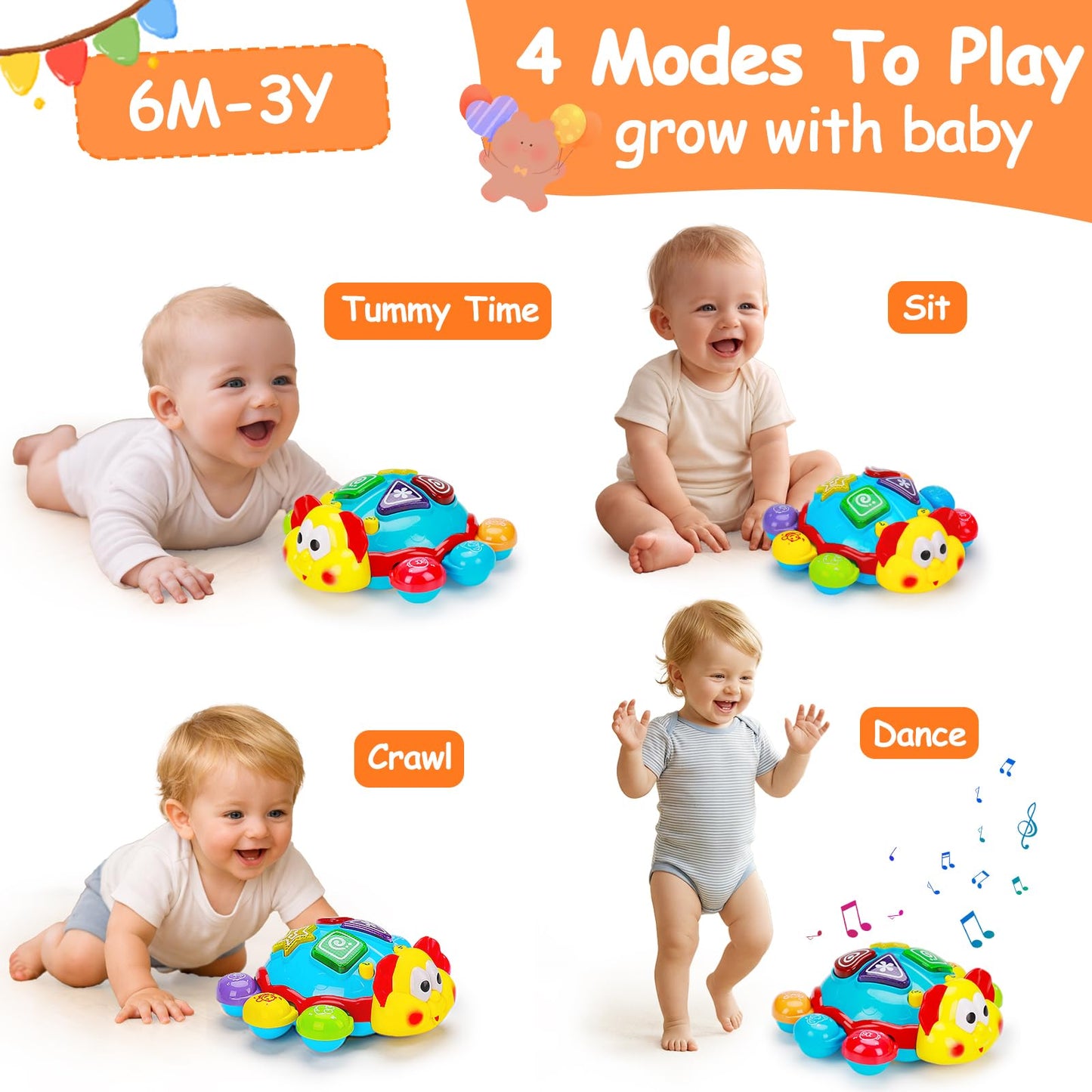 AugToy Baby Crawling Toy 6-12 Months — Musical Light-Up Tummy Time, Bilingual Learning Gift