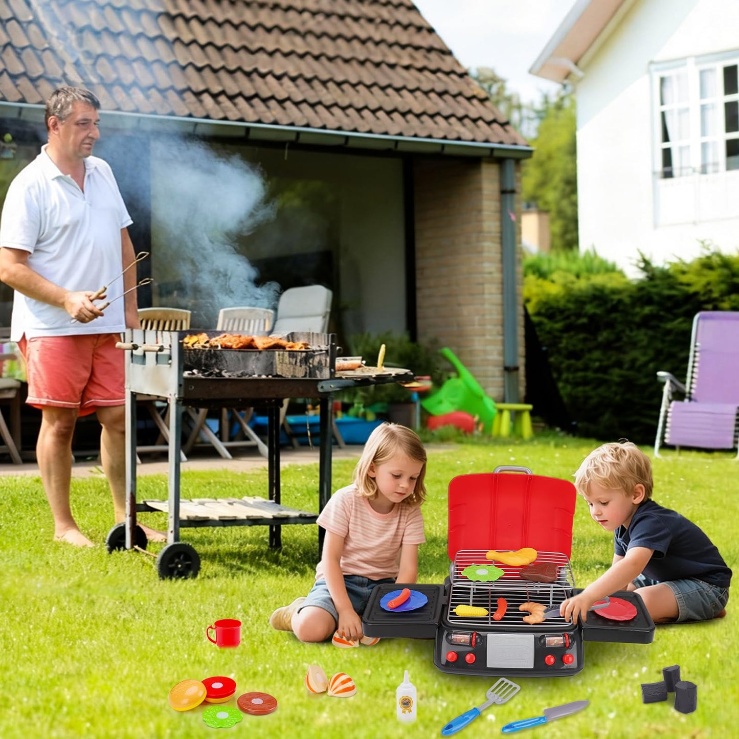 AugToy Kids Grill Play Food with Smoke – Lights & Sound BBQ Toy for 2-6 Year Olds
