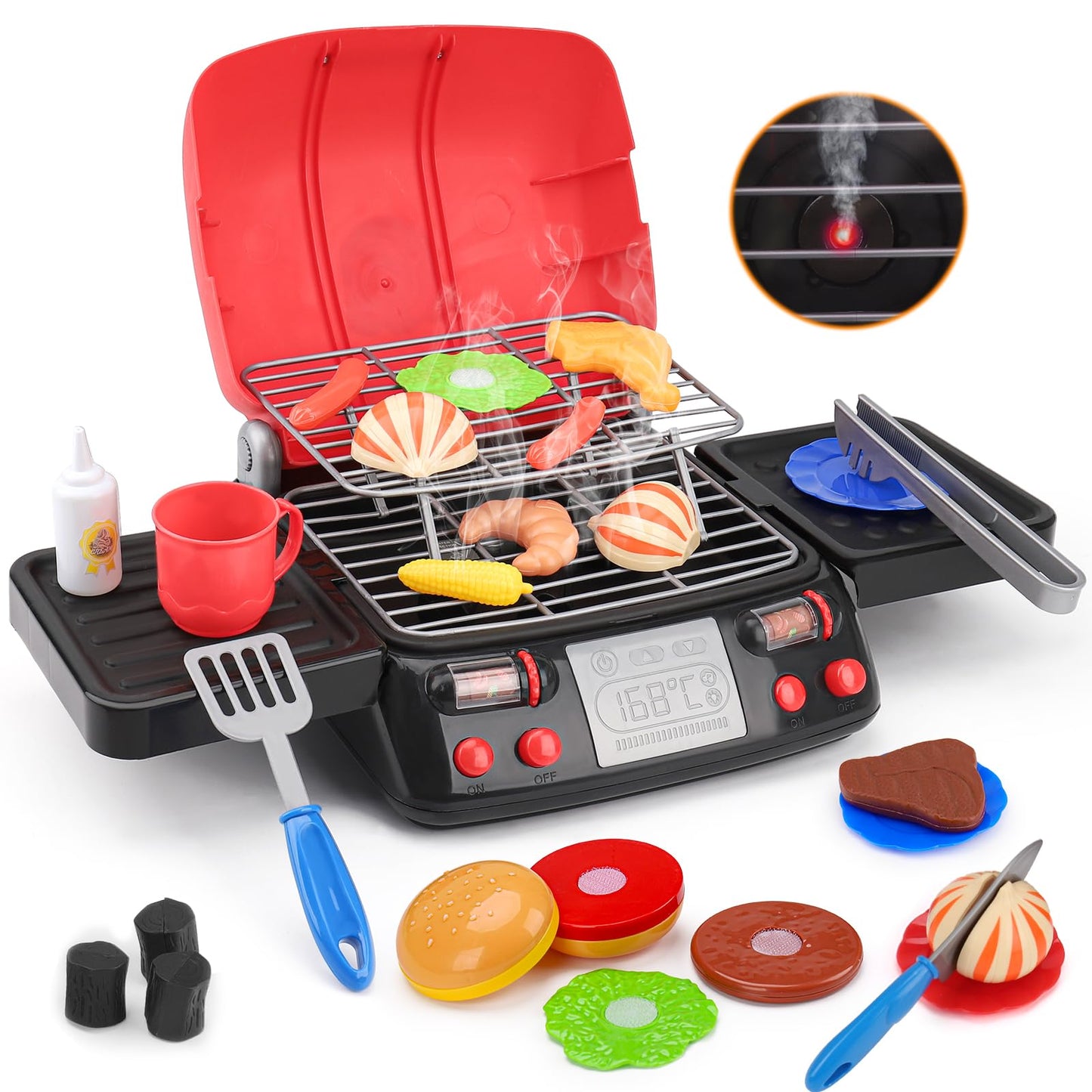AugToy Kids Grill Play Food with Smoke – Lights & Sound BBQ Toy for 2-6 Year Olds