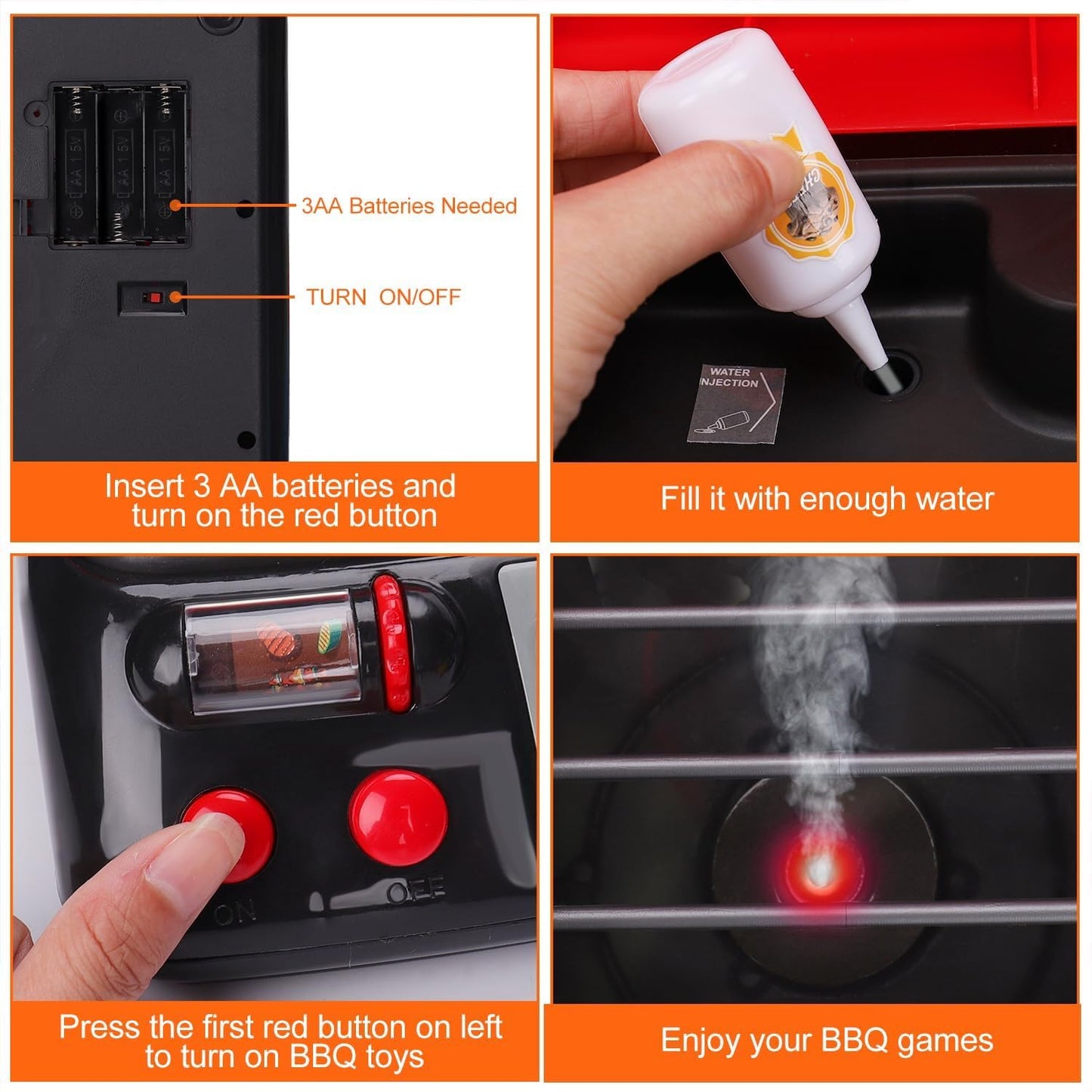 AugToy Kids Grill Play Food with Smoke – Lights & Sound BBQ Toy for 2-6 Year Olds