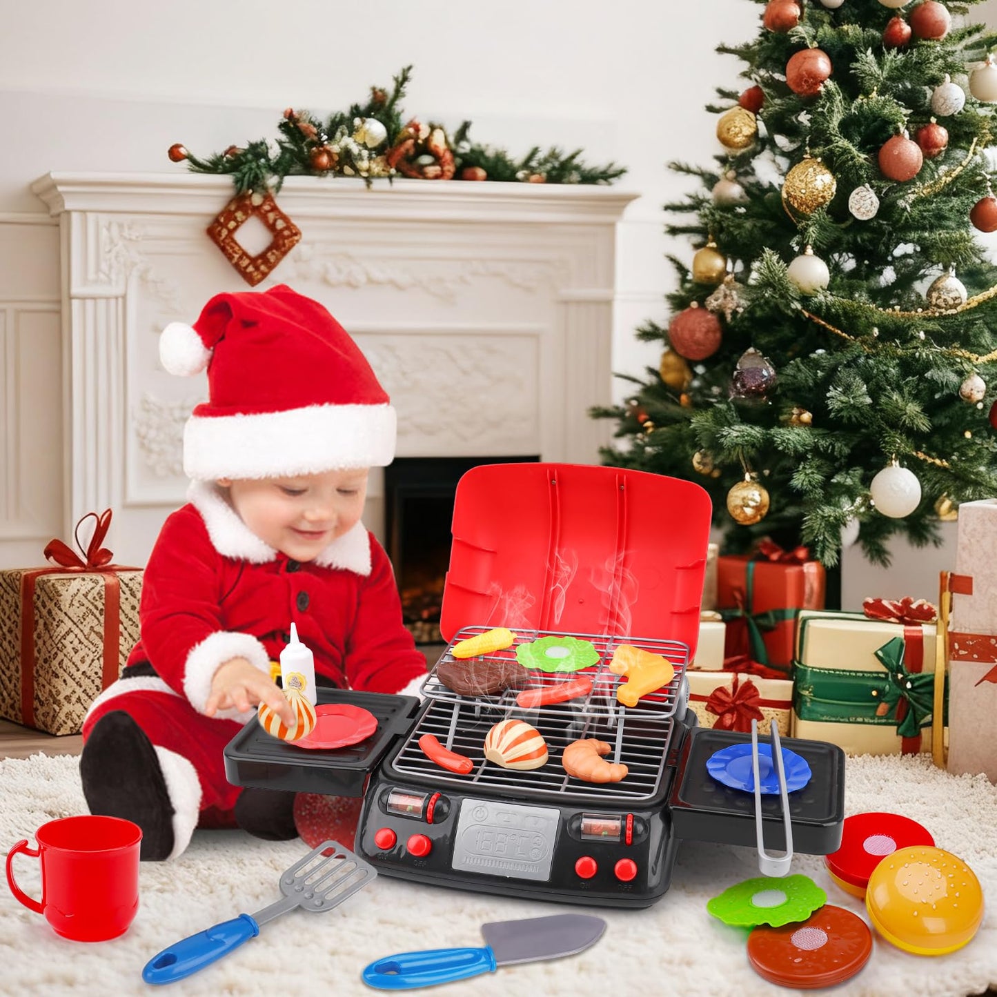 AugToy Kids Grill Play Food with Smoke – Lights & Sound BBQ Toy for 2-6 Year Olds