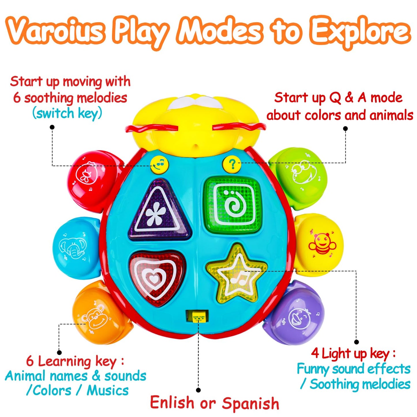 AugToy Baby Crawling Toy 6-12 Months — Musical Light-Up Tummy Time, Bilingual Learning Gift