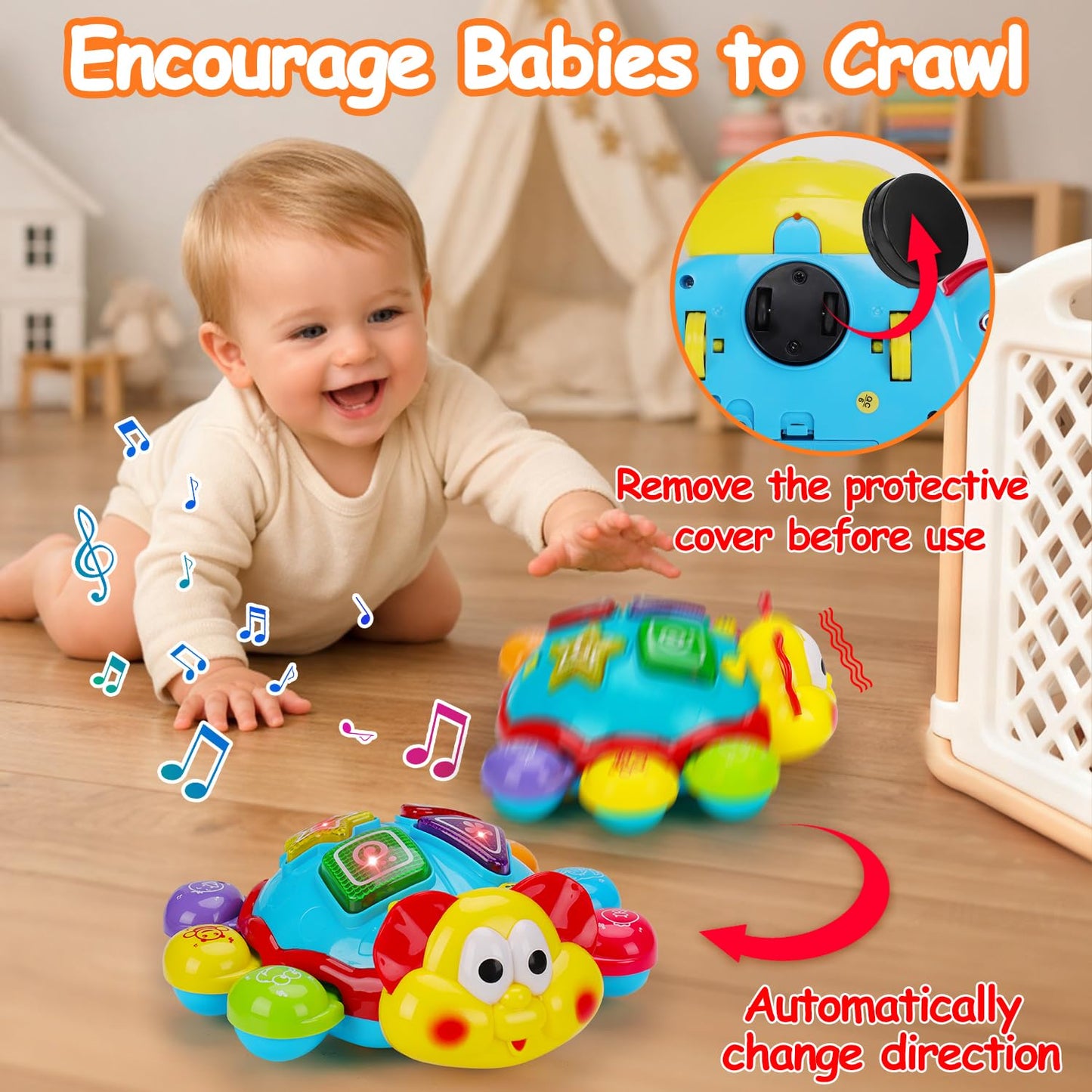 AugToy Baby Crawling Toy 6-12 Months — Musical Light-Up Tummy Time, Bilingual Learning Gift