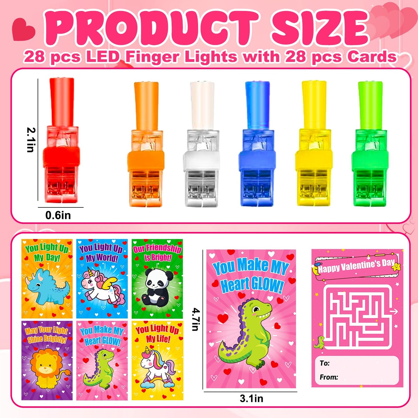 AugToy 28-Piece LED Finger Lights for Valentines | Classroom Gifts