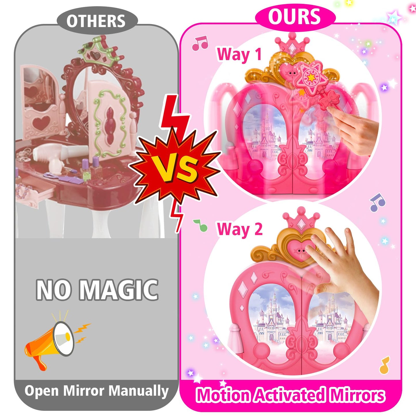 AugToy Toddler Vanity Set with Magic Mirror – Pink Table & Chair for 2-5 Year Old Girls