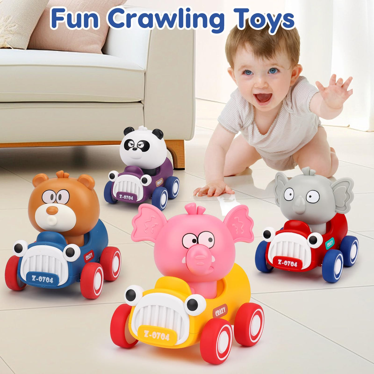 AugToy Press and Go Toy Cars for Toddlers 1-3 | Battery-Free Animal Racing Cars