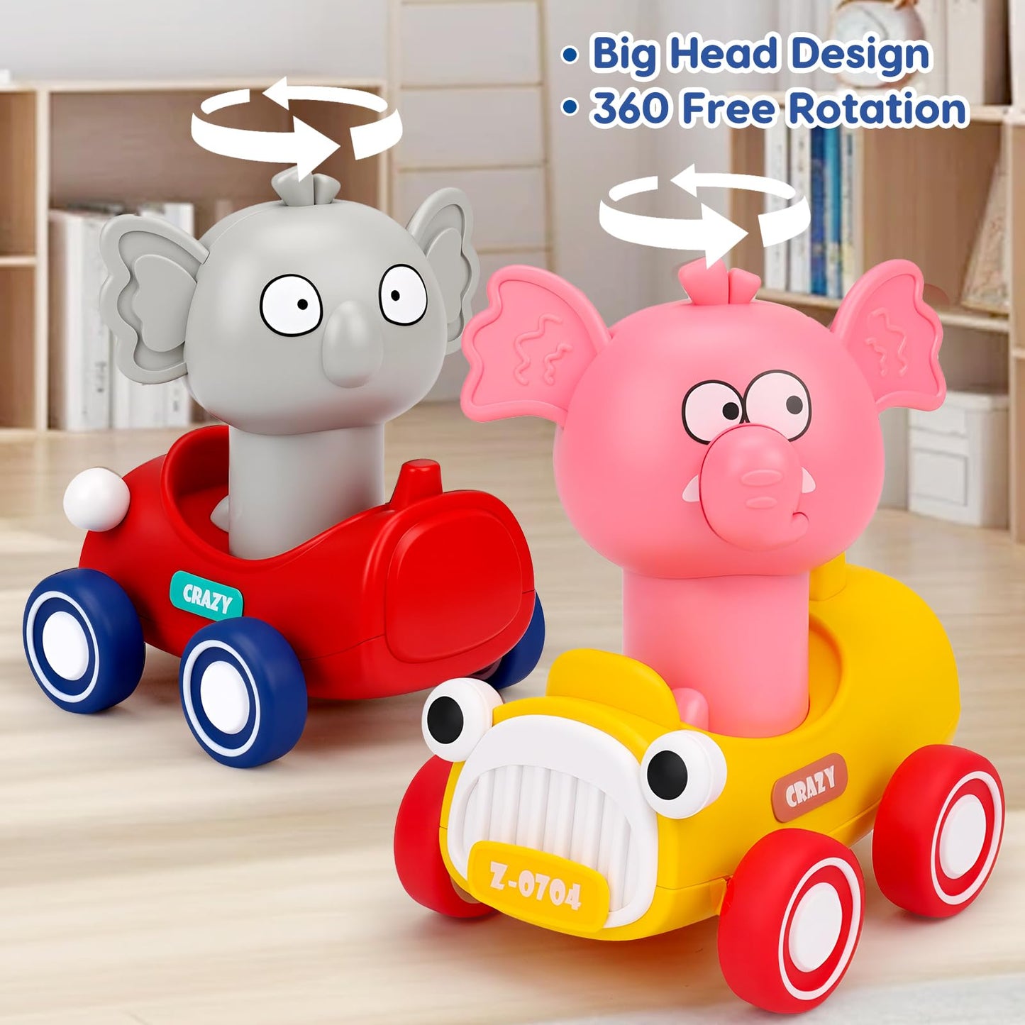 AugToy Press and Go Toy Cars for Toddlers 1-3 | Battery-Free Animal Racing Cars
