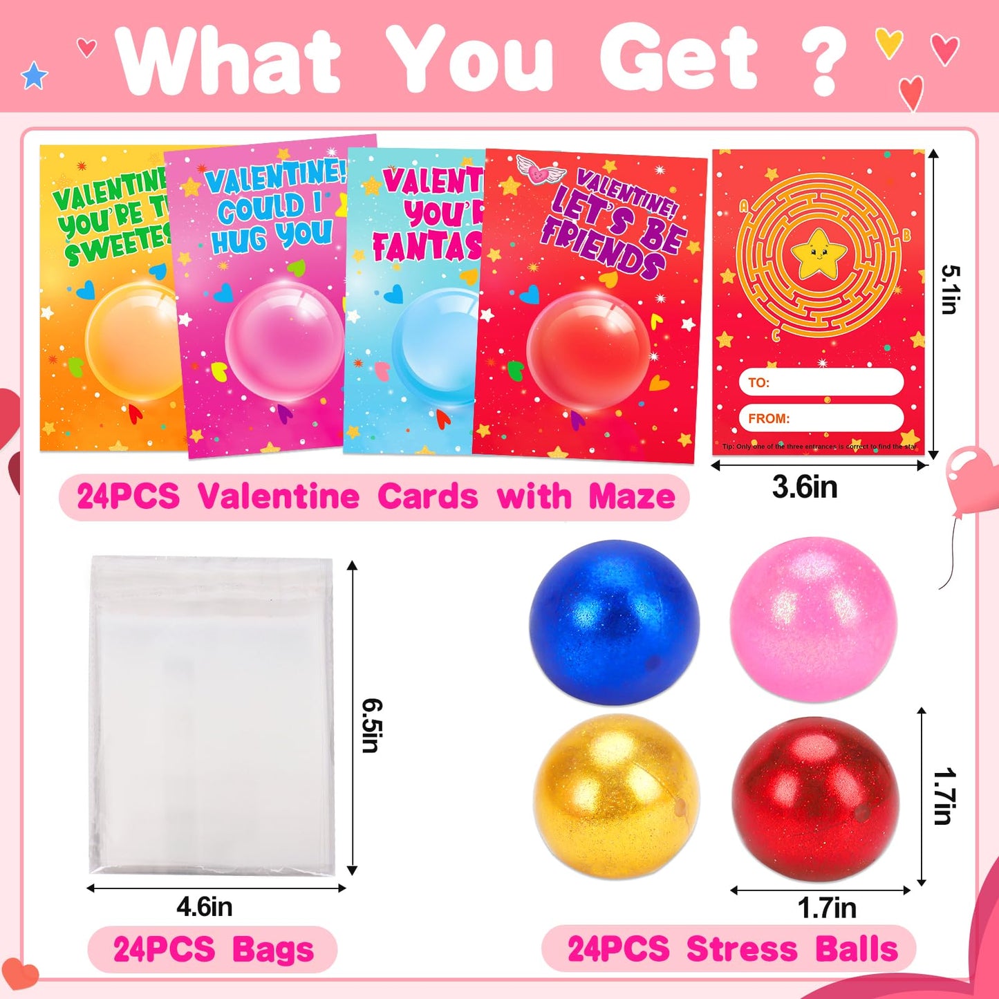AugToy 24-Pack Valentines Day Fidget Stress Balls for Kids – Classroom Gift Exchange & Party Favors