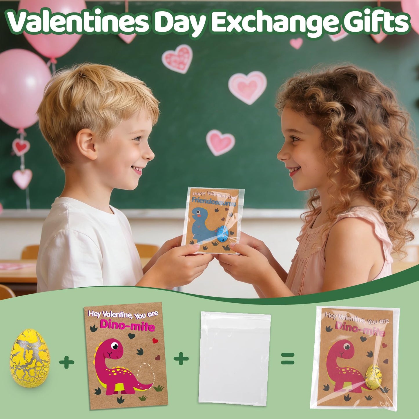AugToy Valentines Day Gifts for Kids – 30 Pack Hatching Dinosaur Egg Cards