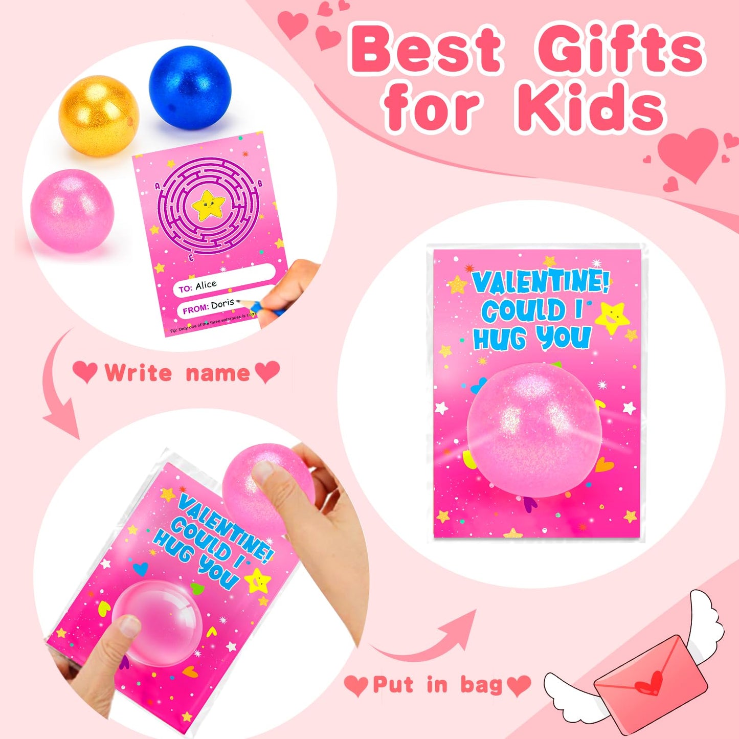 AugToy 24-Pack Valentines Day Fidget Stress Balls for Kids – Classroom Gift Exchange & Party Favors