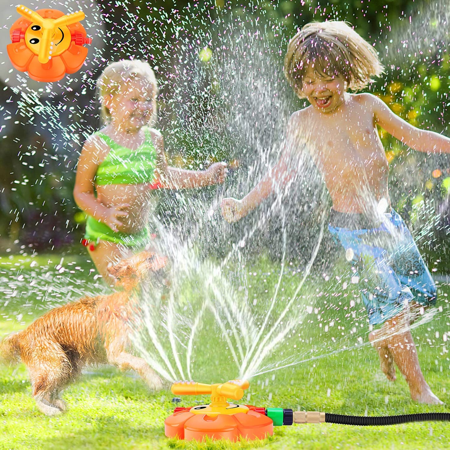 AugToy Water Sprinkler for Kids – Rotating Nozzles, Outdoor Garden Hose Toy for Ages 3-8