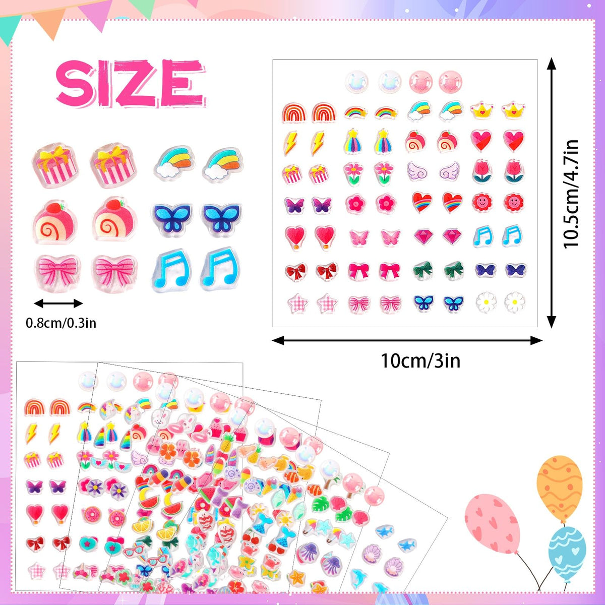 AUGSUN 240-Piece Sticker Earrings Set – 3D Glitter Self-Adhesive Earrings