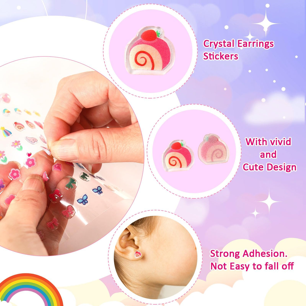 AUGSUN 240-Piece Sticker Earrings Set – 3D Glitter Self-Adhesive Earrings