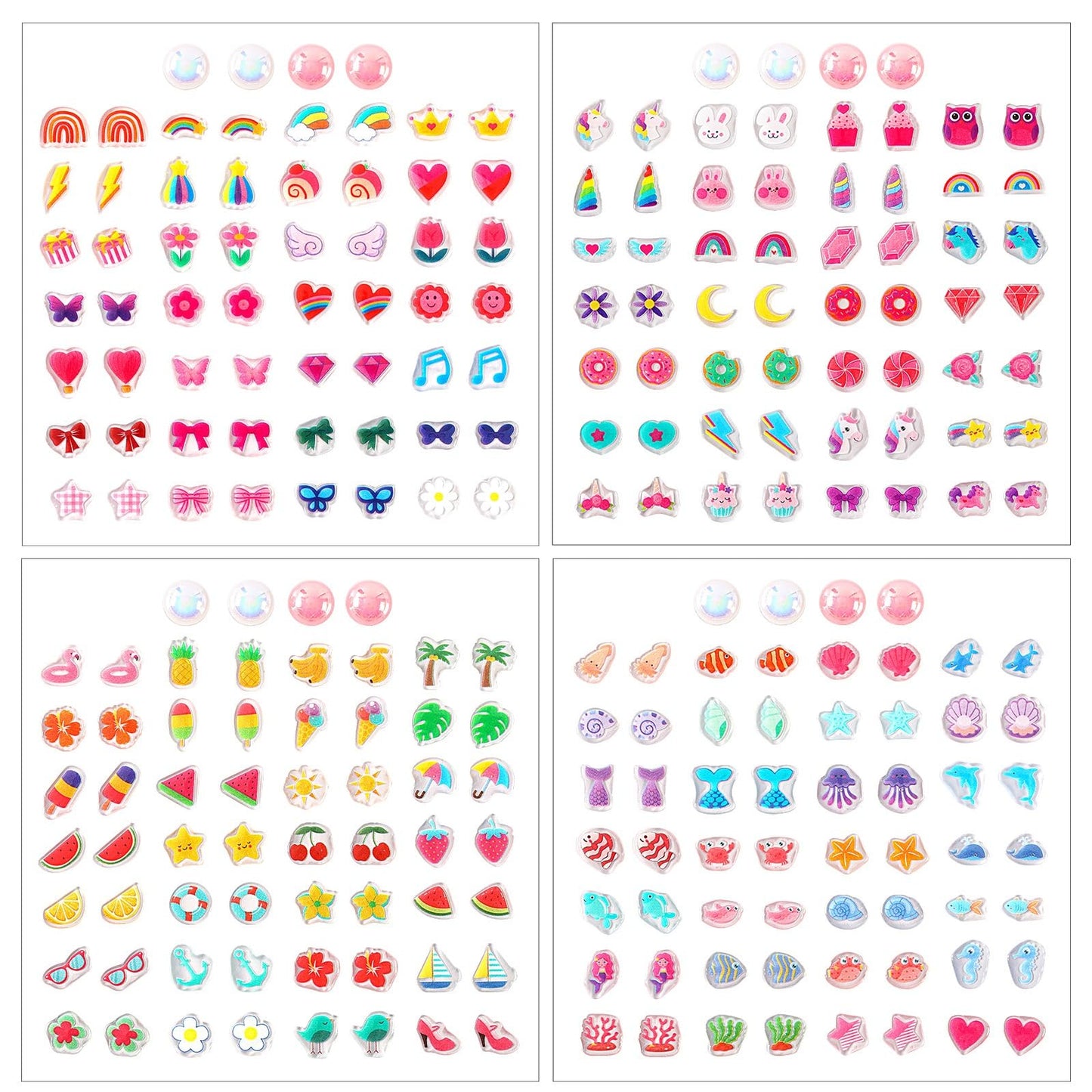 AUGSUN 240-Piece Sticker Earrings Set – 3D Glitter Self-Adhesive Earrings