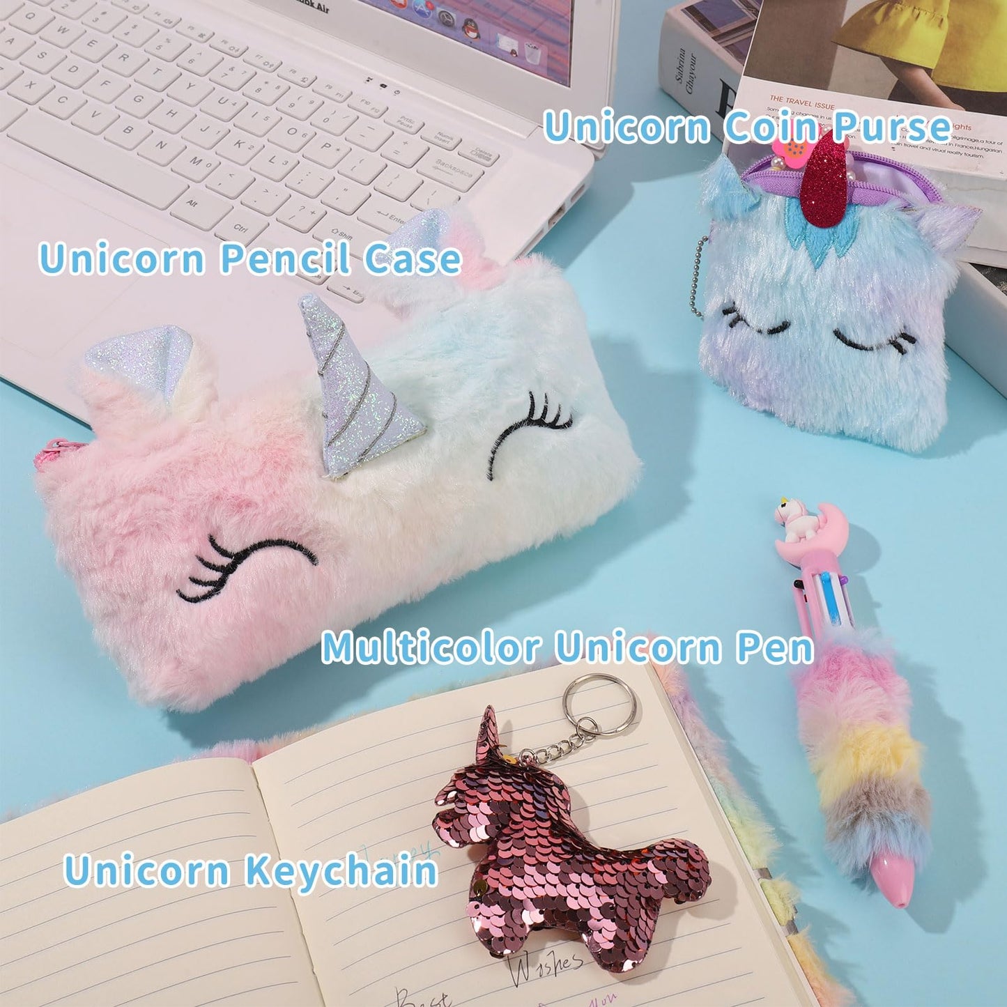 Auidy 6TXD Unicorn Plush Diary with Lock — Fuzzy Journal for Girls