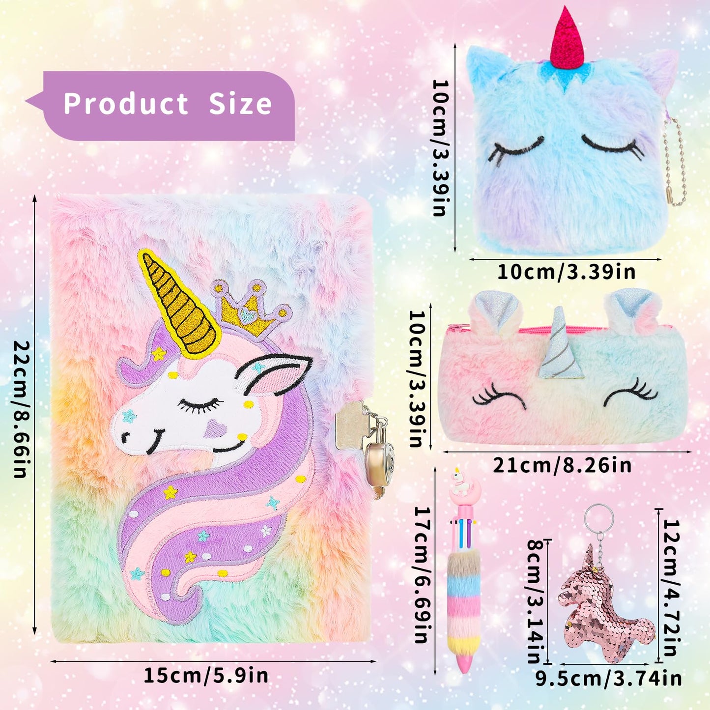 Auidy 6TXD Unicorn Plush Diary with Lock — Fuzzy Journal for Girls